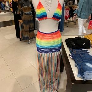 Rainbow crochet bathing top w/ matching skirt